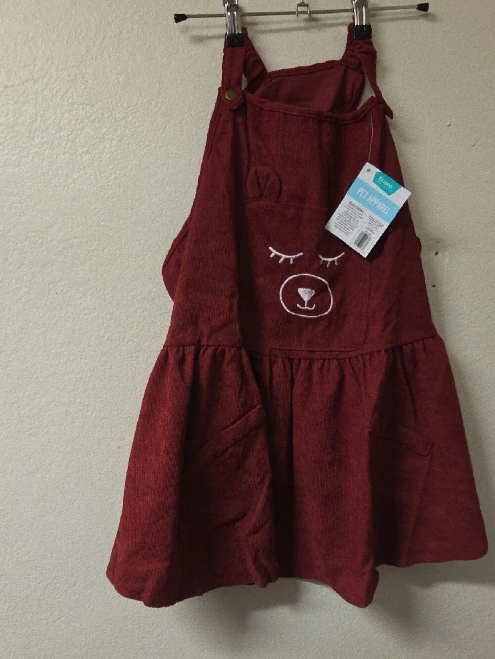 Red Corduroy Dog Dress with Bear Motif - Pets Dog